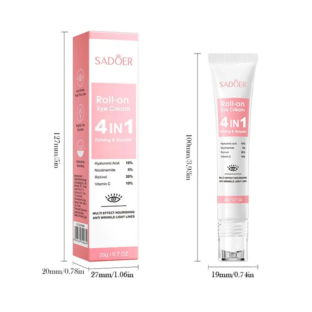 SADOER 4-in-1 Eye Roll-On Cream – Dark Circles, Puffiness, Wrinkles, Eye Bags & Hydrating Serum