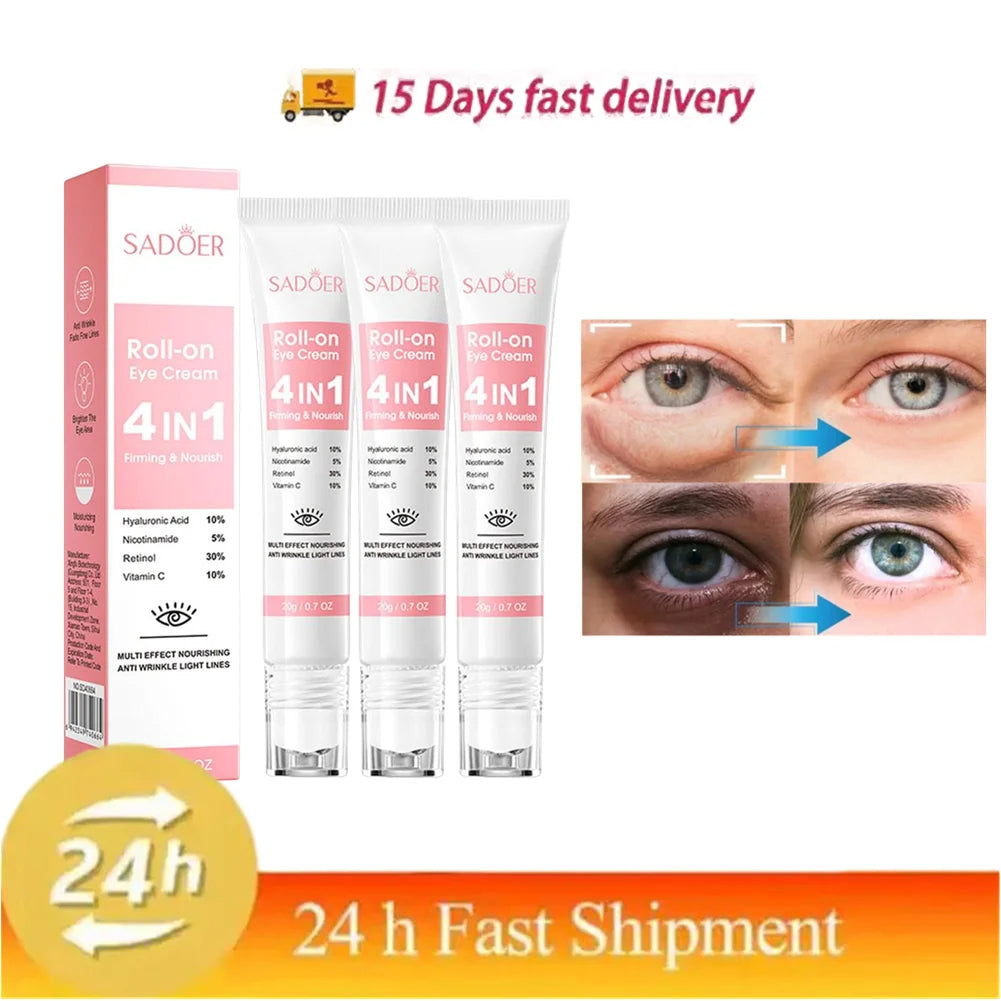 SADOER 4-in-1 Eye Roll-On Cream – Dark Circles, Puffiness, Wrinkles, Eye Bags & Hydrating Serum