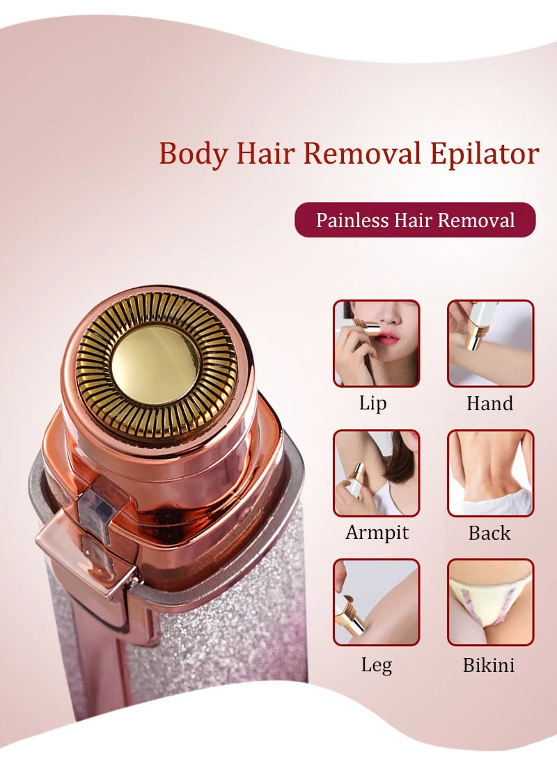 2 in 1 Rechargeable Epilator Electric Eyebrow Trimmer Mini Painless Razor Shaver Female Facial Hair Removal