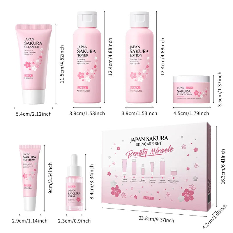 🌸 LAIKOU Sakura Complete Hydrating & Brightening Skin Care Set with Cleanser, Serum, Toner, Cream & Eye Cream