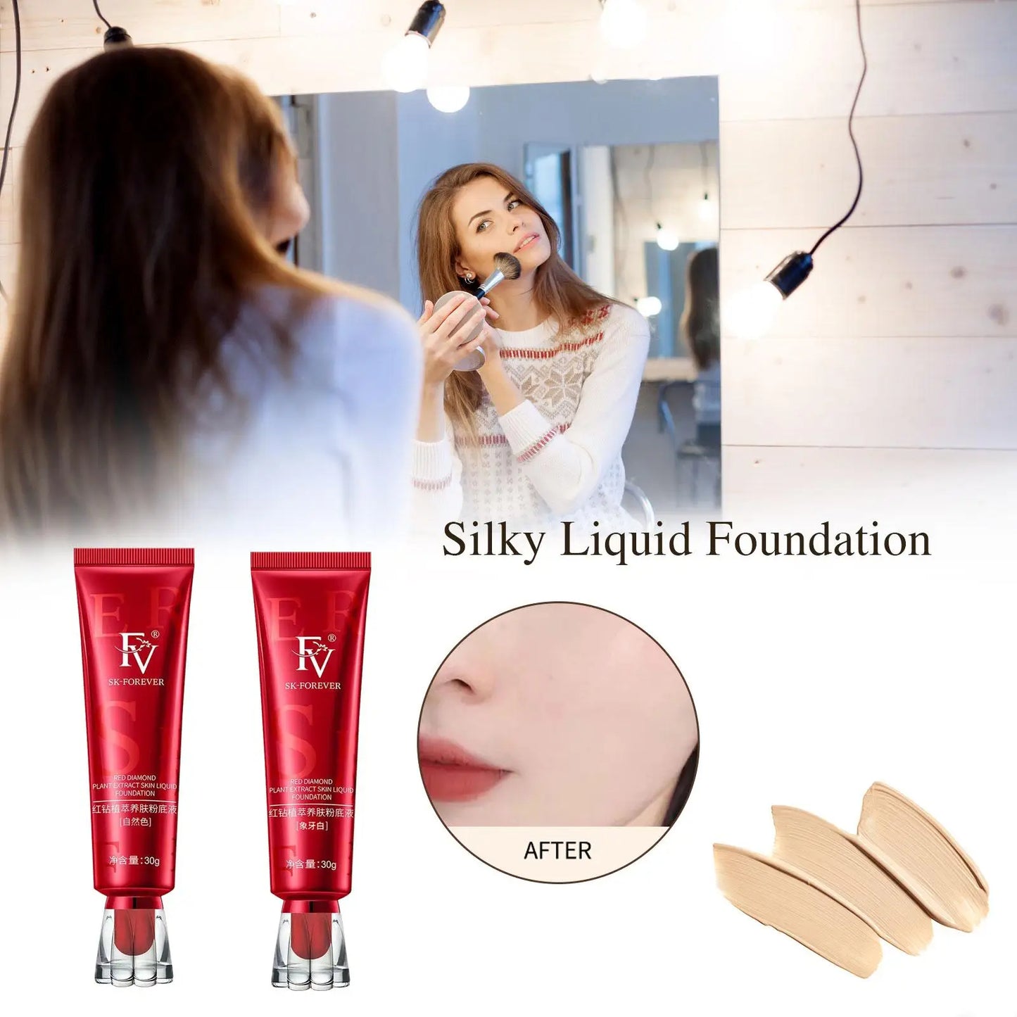 FV Red Diamond Polypeptide Foundation 30g – Long-Lasting, Oil-Control, Nourishing Liquid Concealer for Flawless Skin
