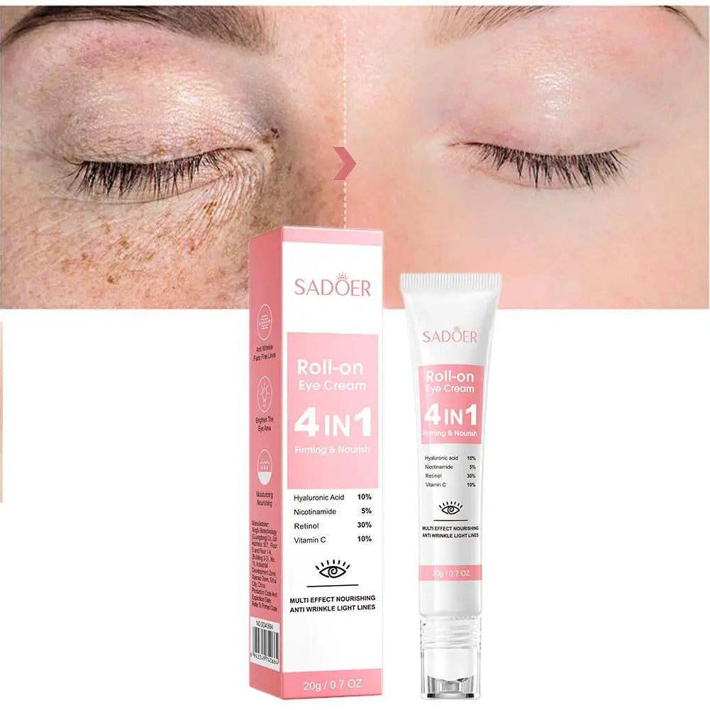 SADOER 4-in-1 Eye Roll-On Cream – Dark Circles, Puffiness, Wrinkles, Eye Bags & Hydrating Serum