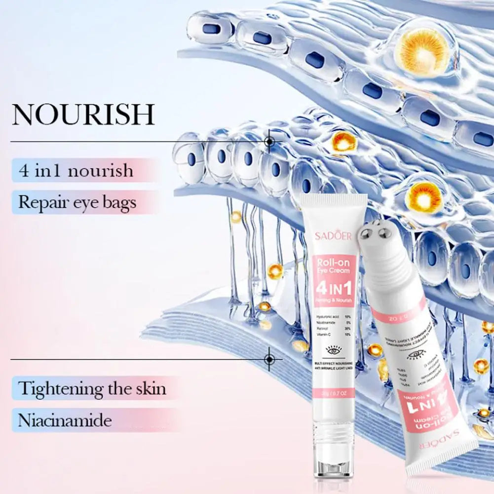 SADOER 4-in-1 Eye Roll-On Cream – Dark Circles, Puffiness, Wrinkles, Eye Bags & Hydrating Serum