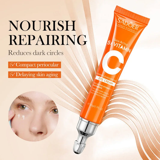 SADOER Vitamin C Eye Cream for Dark Circles, Eye Bags, Puffiness, Brightening, Firming, Moisturizing Care