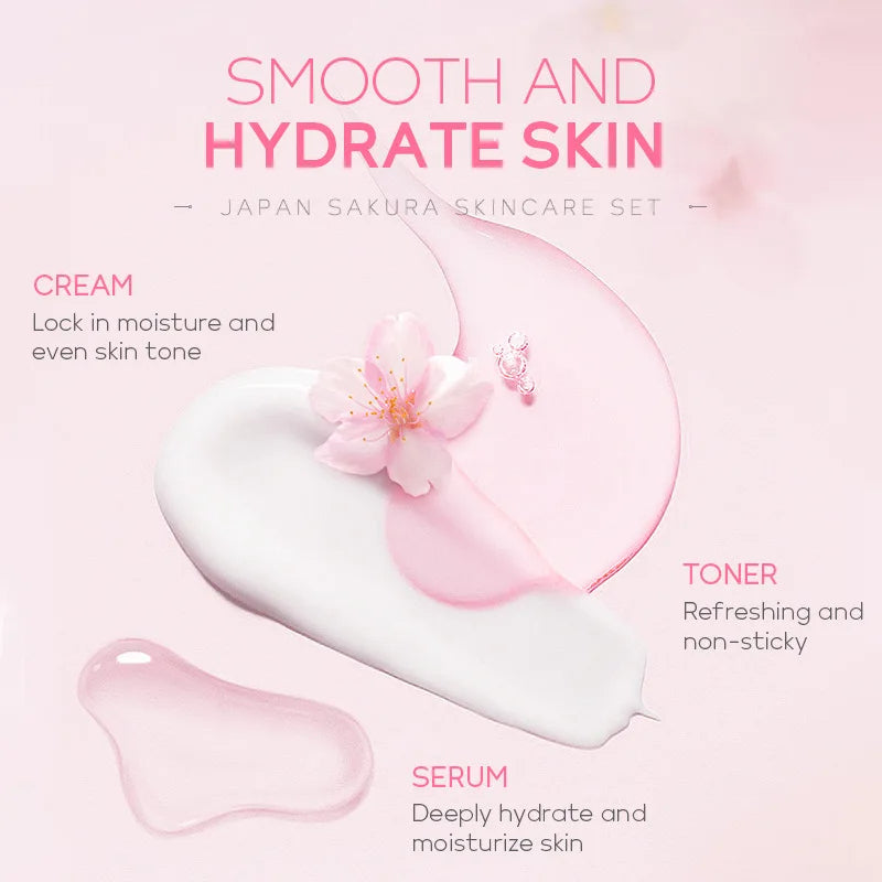 🌸 LAIKOU Sakura Complete Hydrating & Brightening Skin Care Set with Cleanser, Serum, Toner, Cream & Eye Cream