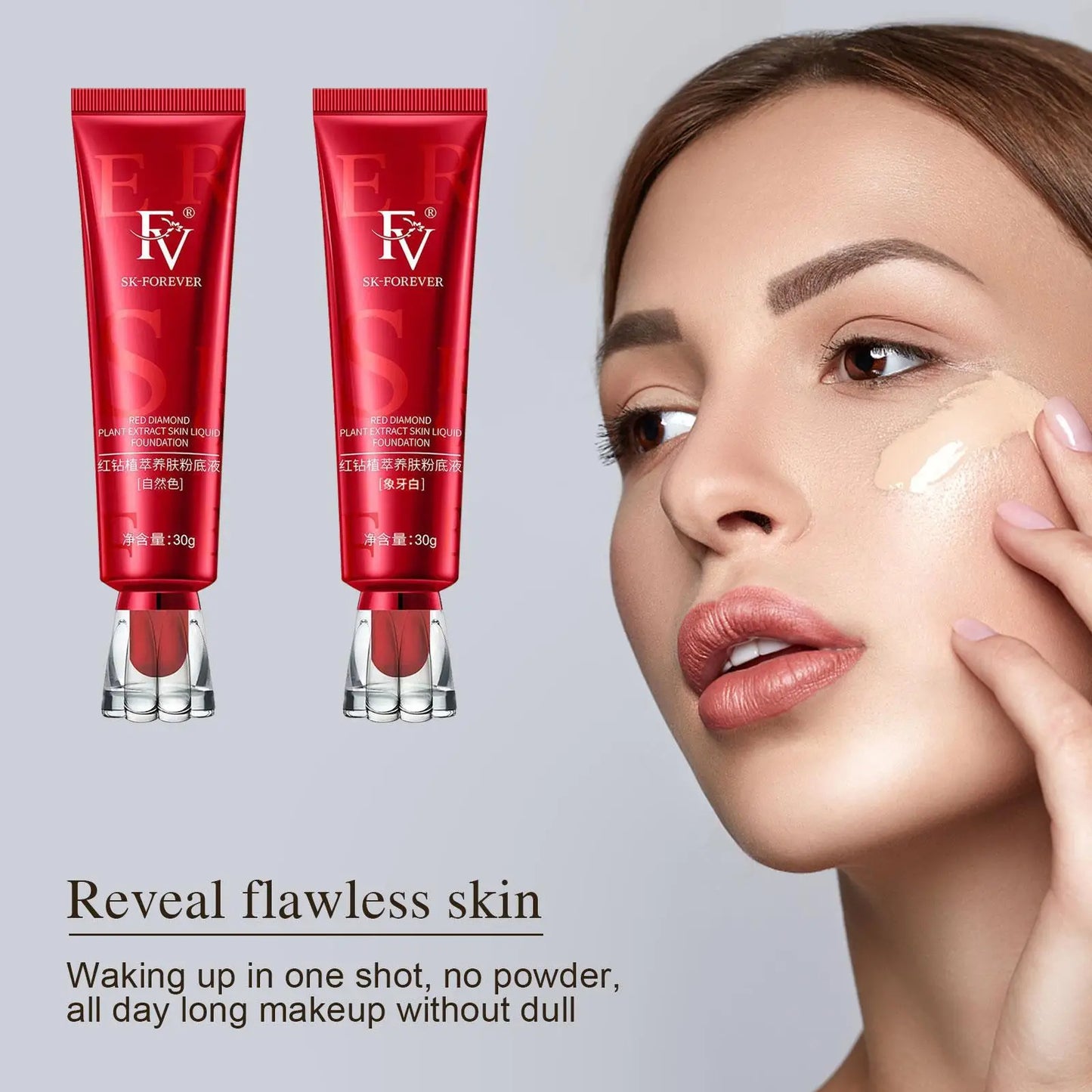 FV Red Diamond Polypeptide Foundation 30g – Long-Lasting, Oil-Control, Nourishing Liquid Concealer for Flawless Skin